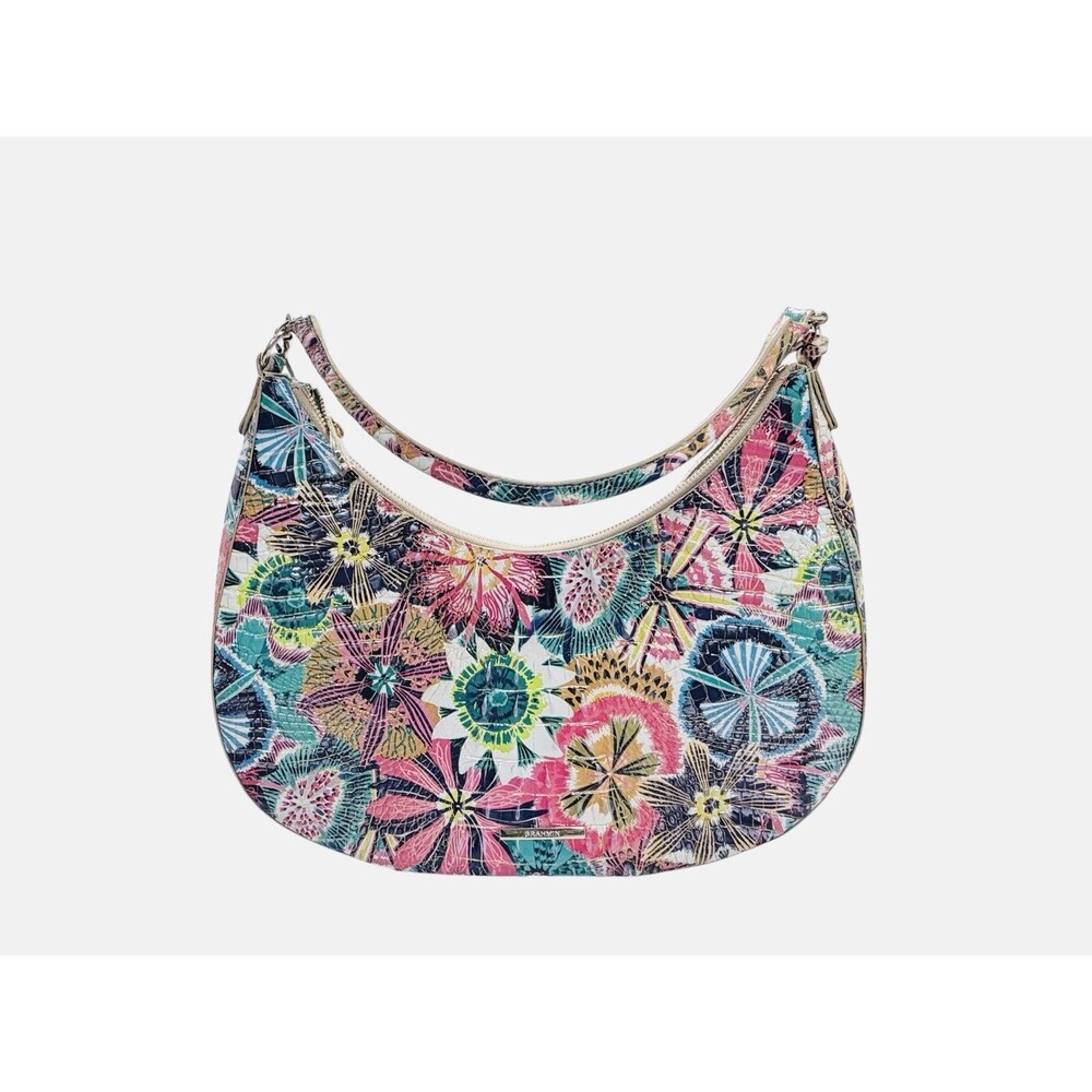 Brahmin Bekka Desert Bloom Melbourne Leather Satchel Floral Embossed Bag